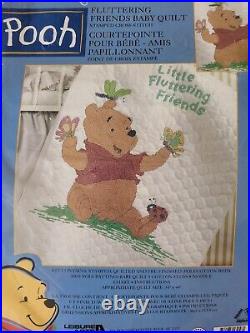 Leisure Arts Pooh Fluttering Friends Baby Quilt Stamped Cross Stitch Kit 34 x 44