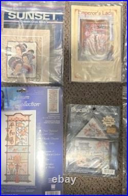 Lot 6 Asian Counted Cross Stitch Kits Sunset Panda Geisha Bucilla Platinum