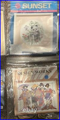 Lot 6 Asian Counted Cross Stitch Kits Sunset Panda Geisha Bucilla Platinum