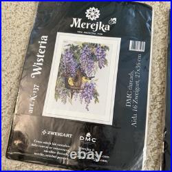 Lot Of 4 Merejka Counted Cross Stitch Kit Birds Wisteria Rowan Robins Rose Bush