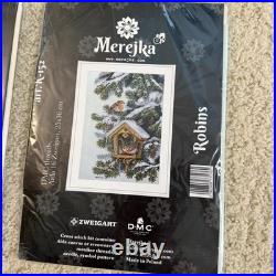 Lot Of 4 Merejka Counted Cross Stitch Kit Birds Wisteria Rowan Robins Rose Bush