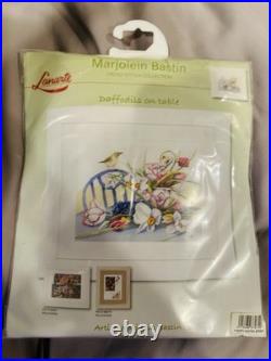 Lot of 2 Lanarte Flowers On Bench and Daffodils On Table Cross Stitch Kits (New)