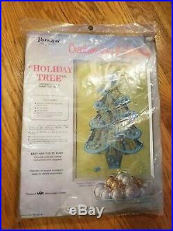 Mid Century Holiday Tree Crewel Kit New in Bag Teal Green Christmas Paragon
