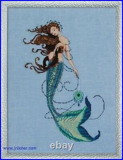 Mirabilia Cross Stitch MD151 Renaissance Mermaid chart, Beads, Linen, waterlilies