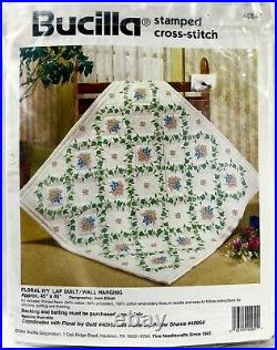 NEW 1994 Bucilla Floral Ivy Lap Quilt 40951 Stamped Cross Stitch Kit 45x45 14513