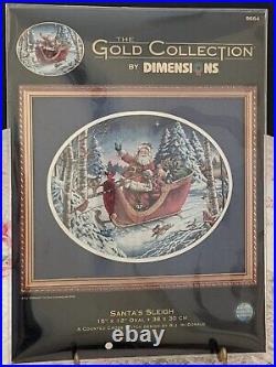 NEW Dimensions Gold Collection 8664 Santa's Sleigh Counted Cross Stitch 2001