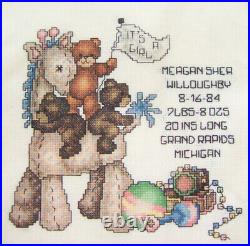 NEW Janlynn GIRAFFE AND TEDDIES Birth Record 10x10 Cross Stitch Kit #80-01