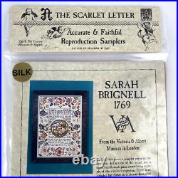 NEW SCARLET LETTER SARAH BRIGNELL 1769 SILK Cross Stitch Sampler Kit Vtg Gift NEW SCARLET LETTER SARAH BRIGNELL 1769 SILK Cross Stitch Sampler Kit Vtg Gift