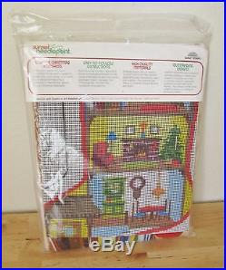 NEW VTG Sunset Christmas Dollhouse Needlepoint Cross Stitch Stocking Kit #6010