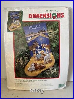 NEW Vintage 1996 Dimensions SWEET NATIVITY STOCKING Needlepoint Kit Baby Animals