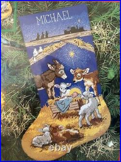 NEW Vintage 1996 Dimensions SWEET NATIVITY STOCKING Needlepoint Kit Baby Animals