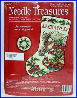 Needle Treasures Counted Cross Stich Holly Horse Christmas Stocking Kit 08537