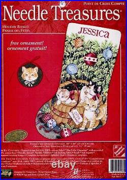 Needle Treasures Holiday Basket Kitten Cat Tree Cross Stitch Stocking Kit 02964