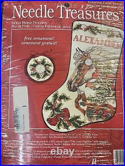 Needle Treasures Holly Horse Holiday Stocking Counted Cross Stitch READ