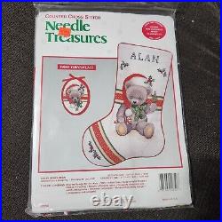 Needle Treasures Stocking Kit Holly Berry Bear 02850 Counted Cross Stitch Sealed