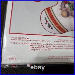 Needle Treasures Stocking Kit Holly Berry Bear 02850 Counted Cross Stitch Sealed