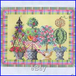 Needlepoint Kit Summer Topiaries Hand Painted Canvas Stitch Guide and Threads