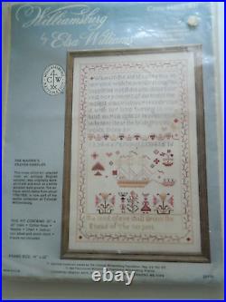 New 1984 Williamsburg The Maiden's Prayer Sampler Cross Stitch Kit Elsa Williams