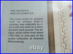 New 1984 Williamsburg The Maiden's Prayer Sampler Cross Stitch Kit Elsa Williams