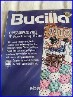 New Bucilla Gingerbread Mice USA 18 Stocking Gold Plated Needle Cross Stitch