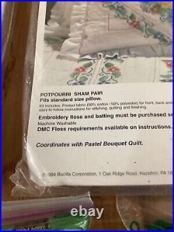 New Bucilla Stamped Cross Stitch Potpourri Quilt Kit Full/Queen + Shams + Floss