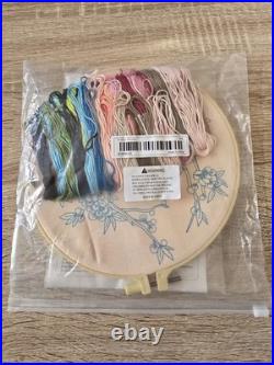 New Cross Stitch Aida Cloth, Bamboo Hoops, Embroidery Floss, and assorted Books