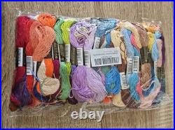 New Cross Stitch Aida Cloth, Bamboo Hoops, Embroidery Floss, and assorted Books