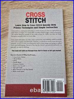 New Cross Stitch Aida Cloth, Bamboo Hoops, Embroidery Floss, and assorted Books