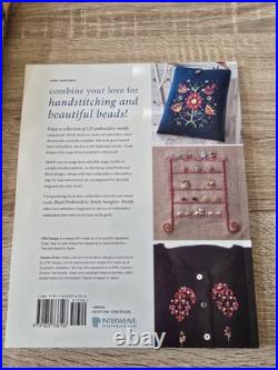 New Cross Stitch Aida Cloth, Bamboo Hoops, Embroidery Floss, and assorted Books
