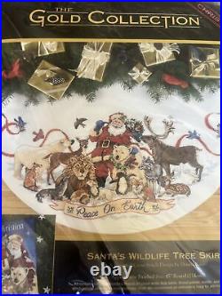 New Dimensions Gold Santa's Wildlife Tree Skirt Cross Stitch Kit Xmas Sealed