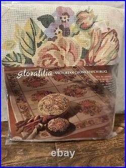 New GLORAFILIA 933 Victorian Cross Stitch Rug Kit Complete 42X59 Floral VTG