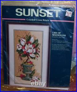 New Rare Retired 1997 Sunset Urn Of Magnolias Counted Cross Stitch #13637