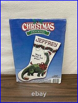 New SANTA-SAUR Dinosaur Christmas Stocking Counted Cross Stitch Kit #87209