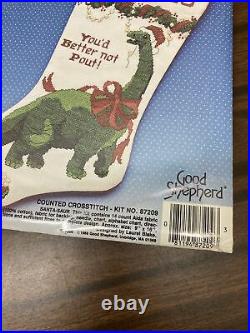 New SANTA-SAUR Dinosaur Christmas Stocking Counted Cross Stitch Kit #87209