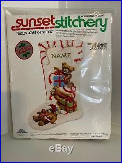New Sunset Stitchery Jingles Loves Christmas Stocking Kit Crewel 18 Teddy Bears