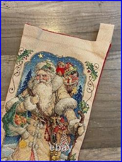 New VTG Finished BUCILLA Celebrations Cross Stitch Stocking FATHER WINTER 84025