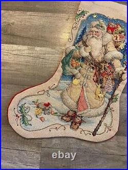 New VTG Finished BUCILLA Celebrations Cross Stitch Stocking FATHER WINTER 84025