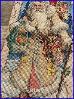 New VTG Finished BUCILLA Celebrations Cross Stitch Stocking FATHER WINTER 84025