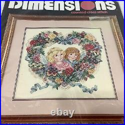 New Vintage 1995 Dimensions Floral Heart & Cupids Counted Cross Stitch #3786