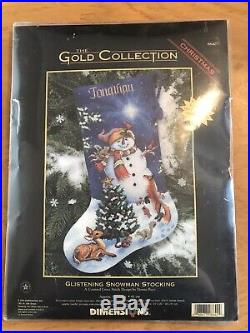 OOP Dimensions Gold Glistening Snowman Stocking Kit