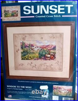 OOP Vintage Dimensions Sunset Window ti the West #13700 Cross Stitch Kit Rare