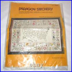Open Vintage Paragon Stitchery United States Flower Map Sampler Embroidery Kit