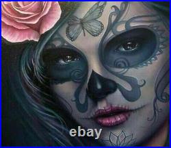 Painted Woman Face Diamond Painting Artistic Skull Themed Lovely Flowers Display