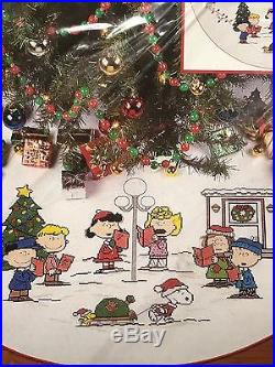 Peanuts Sing Along Cross Stitch Christmas Tree Skirt Kit Snoopy Holidays OOP New
