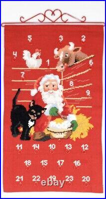 Permin counted cross stitch kit Advent Calendar Santa Claus WithCat No. 34-2202