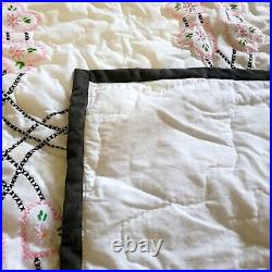 Queen Size Quilt Kit Bucilla Finished Handmade Cross Stitch Hearts Vintage 1930s