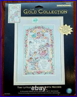 RARE 2001 Dimensions Gold Collection TINY TREASURE BIRTH RECORD Cross Stitch KIT