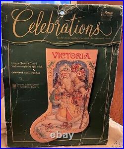 RARE! Bucilla Father Winter Cross Stitch Christmas Stocking Kit Victorian 90s