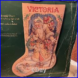 RARE! Bucilla Father Winter Cross Stitch Christmas Stocking Kit Victorian 90s