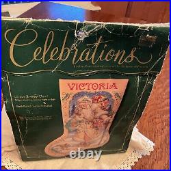 RARE! Bucilla Father Winter Cross Stitch Christmas Stocking Kit Victorian 90s